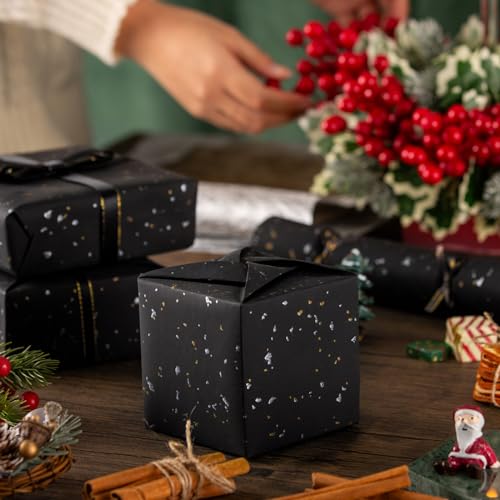 MAYPLUSS Wrapping Paper Roll, 17In x 16.5Ft Thick Black Gold Foil Flakes - color: Flake Black