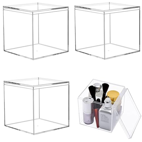 KissYou Acrylic Box Clear Box with Lids Candy Containers Transparent Display Square Cube Acrylic Storage Box Christmas Party Decorations - size: 4.72 x 4.72 x 4.72 Inch