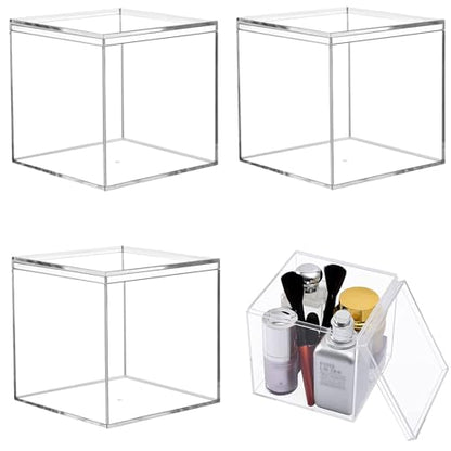 KissYou Acrylic Box Clear Box with Lids Candy Containers Transparent Display Square Cube Acrylic Storage Box Christmas Party Decorations - size: 4.72 x 4.72 x 4.72 Inch