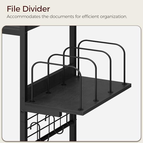 MAHANCRIS Clamp on Desk Shelf, 2 Tier Desk Storage Organizer, Desktop Bookshelf with Hooks and Divider, Desk Accessories for Study and Gaming Room, Black DSBK4501