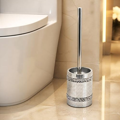 Silver Mosaic Toilet Brush Easy to Clean Household with Holder Set - size: Toilet Brushes Holders