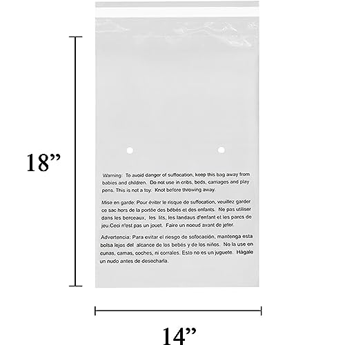 EcoSwift - 14” X 18” (20 Count) Self Seal Clear Poly Bags with Suffocation Warning for Packaging, Shipping - Permanent Adhesive
