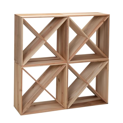 Y1LA 24 Bottle Wine Rack Holder Compact Cellar Cube Bar Storage Kitchen Decor Wood Display Home,Wine Storage Cube for Wood Crate in Natural (4, Natural-c)