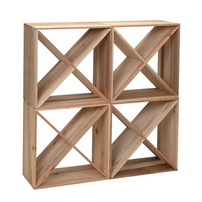 Y1LA 24 Bottle Wine Rack Holder Compact Cellar Cube Bar Storage Kitchen Decor Wood Display Home,Wine Storage Cube for Wood Crate in Natural (4, Natural-c)