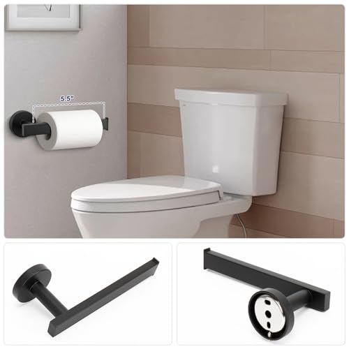 NearMoon 5 Pieces Bathroom Hardware Set 304 Stainless Steel, Square Towel Rack Kit - 24" Towel Rod + Towel Ring + Toilet Paper Holder + 2 Robe Hooks, Wall Mounted Bath Accessories (Matte Black) - color: Matte Black, size: 24 inch