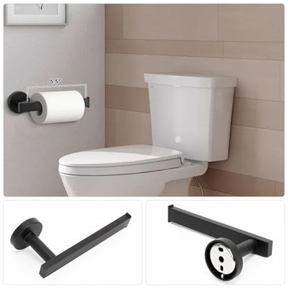 NearMoon 5 Pieces Bathroom Hardware Set 304 Stainless Steel, Square Towel Rack Kit - 24" Towel Rod + Towel Ring + Toilet Paper Holder + 2 Robe Hooks, Wall Mounted Bath Accessories (Matte Black) - color: Matte Black, size: 24 inch