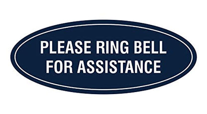 Signs ByLITA Oval Please Ring Bell for Assistance Sign (Navy Blue/White) - Small - color: Navy Blue / White, size: 2 x 5" - Small (1 Pack)