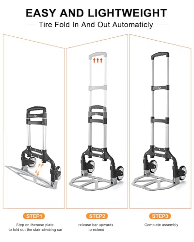 Folding Hand Truck, Dolly Cart with Wheels Foldable, Luggage Cart - color: Sliver