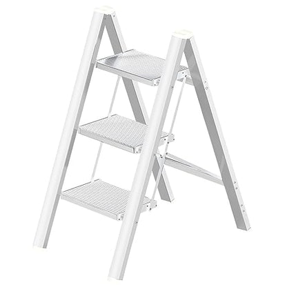 HISMOCAL 3 Step Ladder, Aluminum Folding Step Stool for Closet, White - color: White New, size: 3 Step