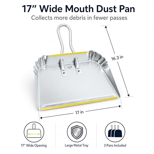 6-Pack 17" Heavy Duty Metal Dust Pans, Wide Dustpans for Household, Easy to Assemble - size: 3 Count (Pack of 2)