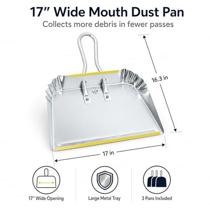 6-Pack 17" Heavy Duty Metal Dust Pans, Wide Dustpans for Household, Easy to Assemble - size: 3 Count (Pack of 2)