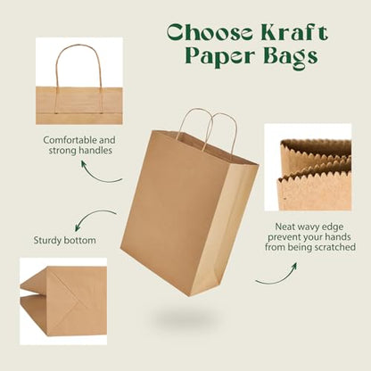 MESHA Brown Kraft Paper Bags 10x5x13 Inch 100Pcs Gift Bags with Handles - color: Brown 10x5x13 Inch, size: 1 Count (Pack of 100)