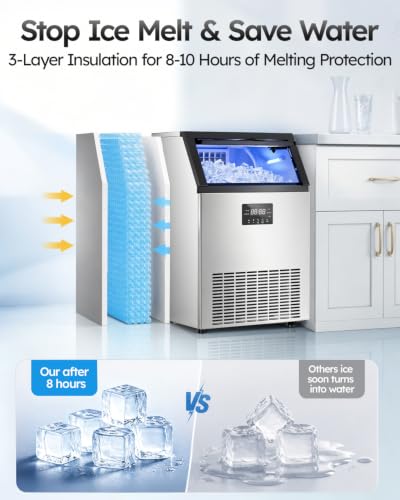 Mojgar Commercial Ice Maker 130lbs/24H with 40lbs Storage Bin ETL Approval - color: White Grey