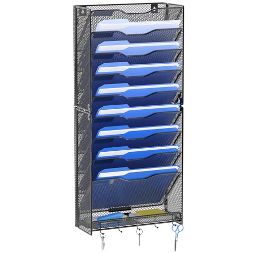OUTWOLF 10 Tier Hanging Wall File Organizer Wall Mount Paper Document Folder Holder with Hooks for Home Office Organization - color: 10 Pocket
