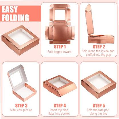 Zonon 30 Pcs Kraft Paper Boxes with Window 4.13x 4.13x 1.18inch (Rose Gold) - color: Rose Gold