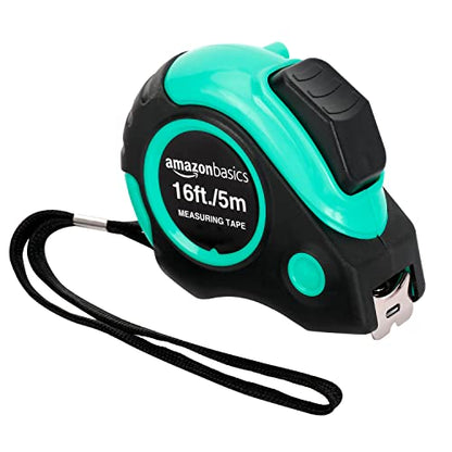 Amazon Basics Retractable Tape Measure with Metric and SAE Measurements, 16 ft / 192 in, Turquoise - color: Turquoise