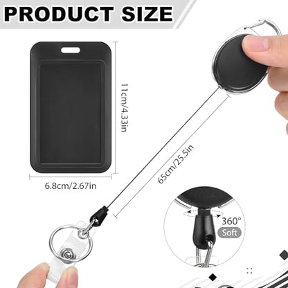 5 Pack Retractable Badge Reels with Vertical Id Card Holders, Black - style: 5 Set Hard Material