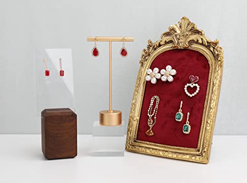 Gold Metal Small Earring T Bar Stand Retail Display Holder, Retail Jewelry photography props for Show【Gold-Round Base Height 4.5"】 - color: Gold, size: Low