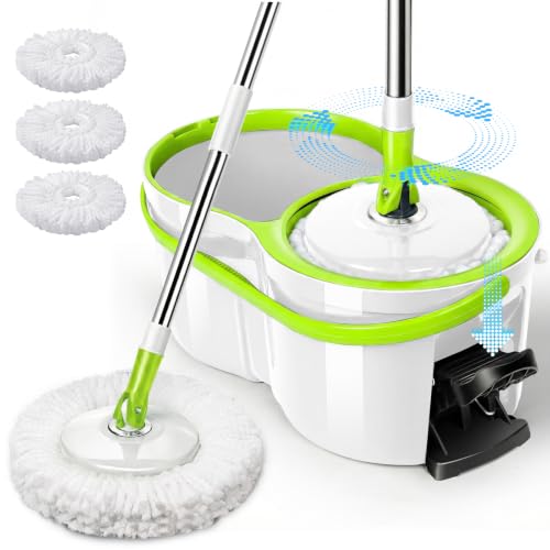 Masthome Spin Mop Bucket Set,Small Mop Bucket System with 3 Microfiber Pads - color: White