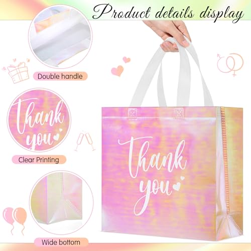 Sweetude 30 Thank You Non Woven Gift Bag, 11 x 12 x 5 Inch, Laser Pink - color: Laser Pink, size: 11 X 12 X 5 Inch