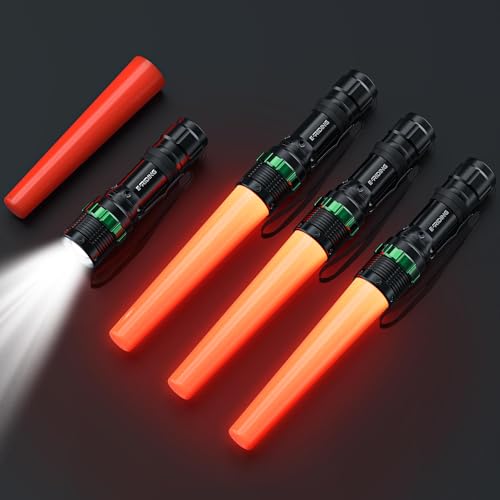 E-riding 4 Pack 11 Inch Traffic Flashlight Wand with 5 Flashing Modes - size: 11 Inch