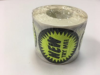 LR2NEY | New Try Me | 2 inch Label Sale Price Stickers | 250 Per Roll Round Circle Permanent Adhesive (Fluorescent Yellow and Black) - color: Fluorescent Yellow and Black