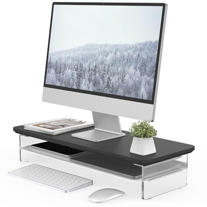 Fenge 23.6" Monitor Stand with Clear Acrylic Legs, Black - color: Black, size: 23.6in