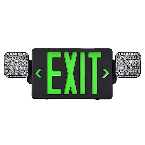 GZRUIYANG Black Housing Exit Sign with Emergency Lights Green, LED Emergency Exit Light with Battery Backup, UL 924 Certified, AC 120/277V, Commercial Emergency Lights Combo for Business - 1 Pack - color: Black Housing Green Letter, size: 1 Pack