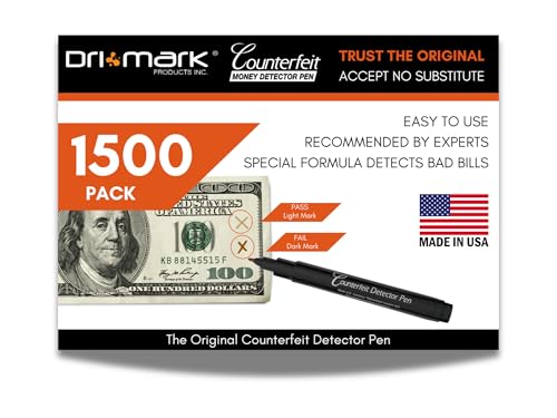 Dri Mark 1500 Pack Counterfeit Bill Detector Marker Pen, Made in The USA, 3 Times More Ink, Pocket Size, Fake Money Checker - Money Loss Prevention Tester & Fraud Protection for U.S. Currency - size: 1500 Pack