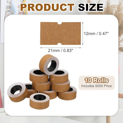 PATIKIL Pricing Labels Price Gun Labels Self-Adhesive 10 Rolls 5000pcs - color: Coffee