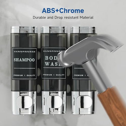 Shampoo and Conditioner Dispenser,Shower Soap Dispenser 3 Chamber No Drill Wall-Mounted Shampoo Dispenser for Shower Wall Mounted Shower Dispenser for Bathroom Hotel Large Capacity, Clear Bright - color: Clear Bright