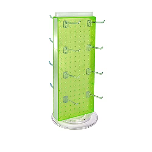 Azar Displays 700508-GRE-4C16 8-Inch W by 20-Inch H Revolving Black Pegboard Counter Display with 16-Pack of 4 inch Locking Hooks, Green - color: Green, style: Pegboard + Hooks