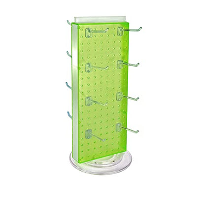 Azar Displays 700508-GRE-4C16 8-Inch W by 20-Inch H Revolving Black Pegboard Counter Display with 16-Pack of 4 inch Locking Hooks, Green - color: Green, style: Pegboard + Hooks