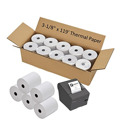 FungLam Thermal Receipt Paper Rolls 3-1/8" x 119' Thermal Paper Cash Register POS Receipt Papers (50 Rolls) - size: 50 Rolls