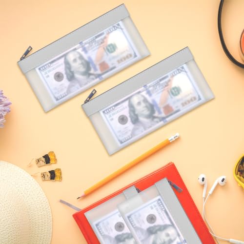 4 Pack Clear Money Envelopes for Cash Money Bag Pouch 7.6x3.7 inch - color: Silver
