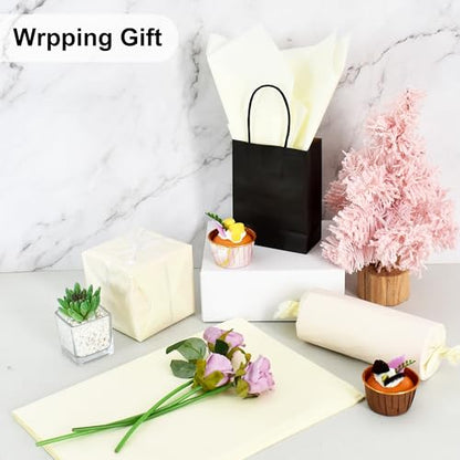 BEISHIDA 100 Sheets Cream Tissue Paper Bulk, Wrapping Tissue Paper for Gift Bags, 14 x 20 Inch Gift Wrap for Birthday Wedding Graduation DIY Crafts Holiday Flowers - color: ivory white