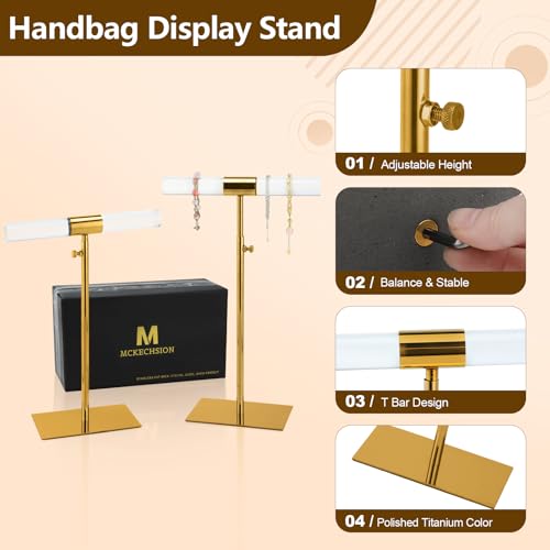 Jewelry Display Stand 2 Packs Stainless Steel Purse Display Stand Acrylic Necklaces Holder Towers Adjustable Height Tabletop Jewelry Organizer for Home Store Boutique