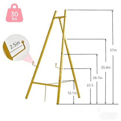 57" Gold Easel Stand for Sign, Heavy Duty Metal Floor Display Easel - size: 57