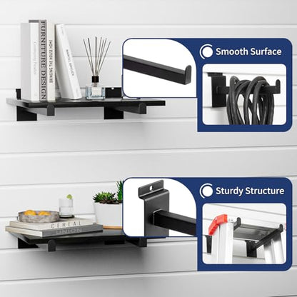 16 Pack Heavy Duty Tube Slatwall Shelf Brackets, Metal Tubular Slat Wall Brackets with Lip, Slatwall Accessories for Garage, Retail, and Home Storage - size: 12 Inch, style: Black