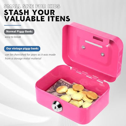 Tandefio 24 Pcs Small Money Cash Box with Lock and Slot Metal Box for Cash Steel Organizer Piggy Bank Metal Coin Bank for Adults, 4.5 x 3.3 x 2 Inch, Without Money Tray (Black,Green,Gray,Pink) - color: Black, Green, Gray, Pink