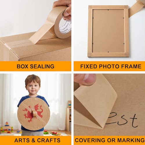 6-Pack Brown Kraft Paper Packing Tape 2 in x 55 Yd Heavy Duty Tape