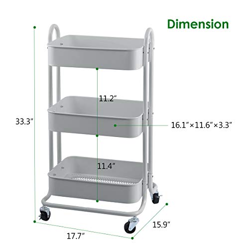 Melody House 3-Tier Metal Mesh Utility Rolling Cart Storage Organization Cart with Wheels, Light Gray - color: A-light Gray