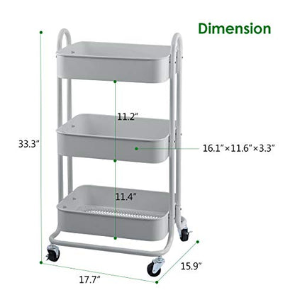 Melody House 3-Tier Metal Mesh Utility Rolling Cart Storage Organization Cart with Wheels, Light Gray - color: A-light Gray