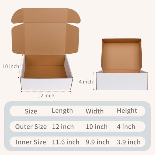 Fishat 12" x 10" x 4" White Corrugated Cardboard Shipping Boxes Set of 5 - size: 12" x 10" x 4"