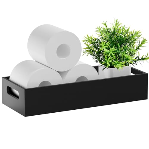 Tank Bamboo Bathroom Tray, Back Toilet Paper Holder Basket Storage, Black - color: Black