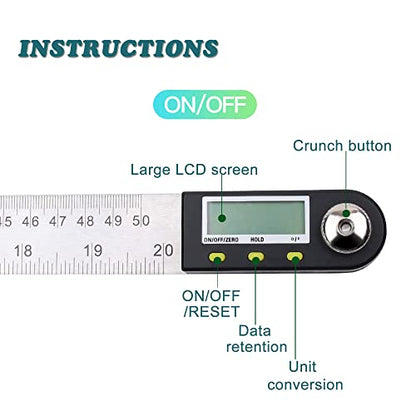 Delgada 20 inch/500mm Digital Protractor Stainless Steel Digital Display Angle Ruler Digital Angle Measuring Finder Tool for Woodworking