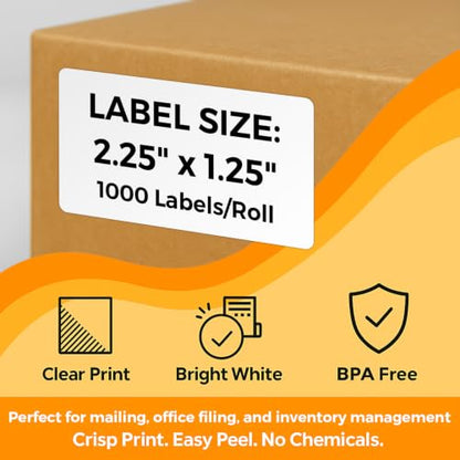 2.25" x 1.25" Thermal Barcode Labels, 12 Rolls-1000/Roll, 1" Core - size: 2.25" x 1.25"-12 Rolls (12000 Labels)