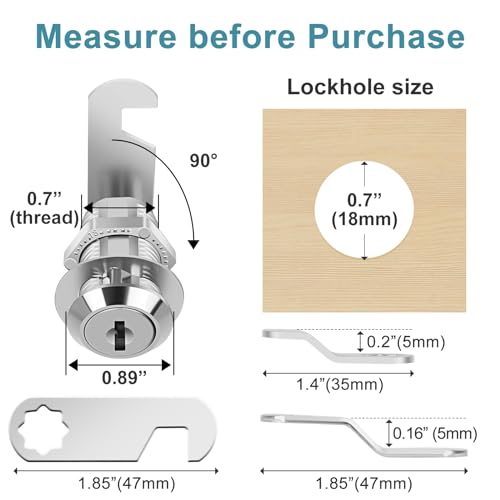 Cam Lock Keyed Different 1-1/8" Cabinet Locks with Keys Secure Files Drawers RV Storage Locks Replacement Set, Zinc Alloy(Silver 2PCS,1-1/8 Inch) - size: 1-1/8 Inch