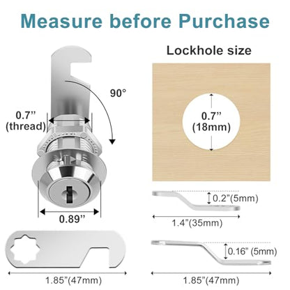 Cam Lock Keyed Different 1-1/8" Cabinet Locks with Keys Secure Files Drawers RV Storage Locks Replacement Set, Zinc Alloy(Silver 2PCS,1-1/8 Inch) - size: 1-1/8 Inch