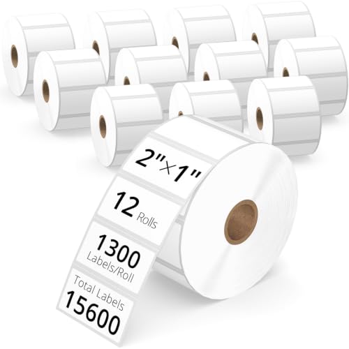 12-Roll (1300/Roll) 2" x 1" Thermal Barcode & SKU Labels, 1" Core - size: 2" x 1" - 12 Rolls (15600 Labels)